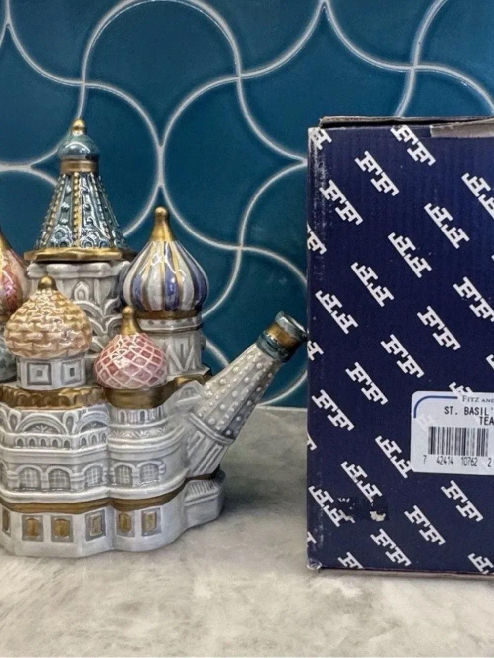 Fitz and Floyd Multicolor Gold-Accented Ceramic Castle Teapot